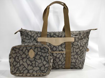Vintage Yves Saint Laurent Monogram Pattern Travel Bag and Pouch Set. Vintage Yves Saint Laurent 