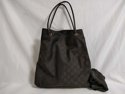 Gucci Black GG Nylon Tote with Leather Handles. Authentic Gucci Black GG Nylon Tote with Leather 