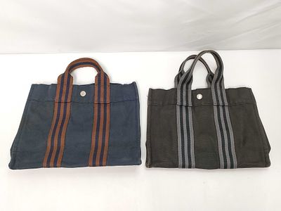 Hermes Fourre Tout PM Set of 2. Authentic Hermes tote set having two canvas handbags featuring 