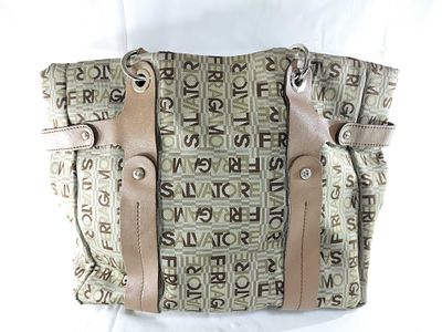 Salvatore Ferragamo Canvas Logo Tote with Leather Trim. Authentic Salvatore Ferragamo canvas 