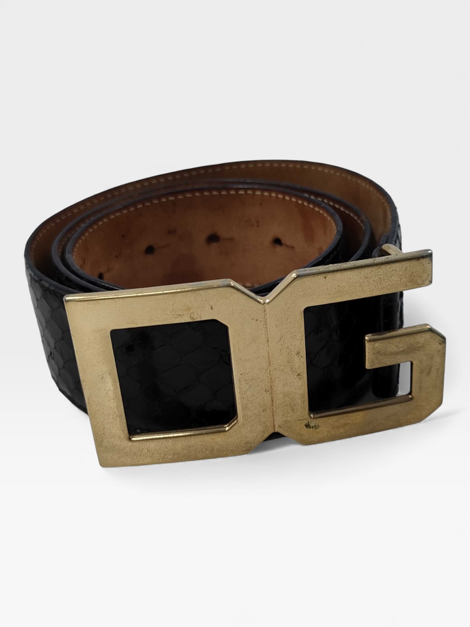 Lot 163 - DOLCE & GABBANA Python Leather DG Logo Belt 32