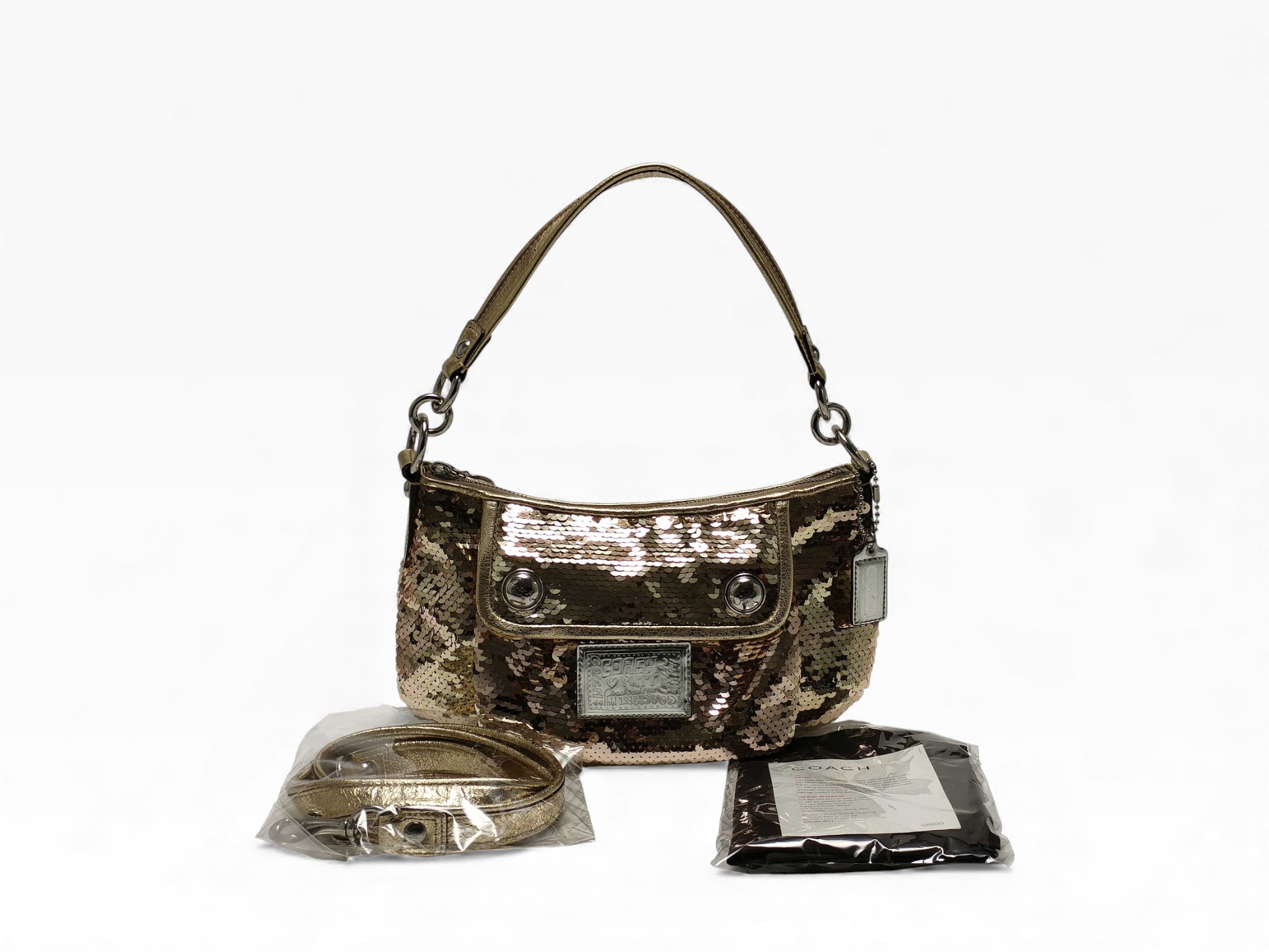Lot 269 - Coach Poppy Sequin Spotlight 2-way shoulder bag in gold
