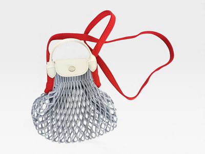 Longchamp Le Pilage Filet Mesh Shoulder Bag in Blue. Blue mesh body with flexible open-weave 