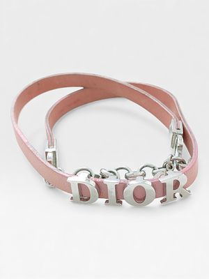 Dior Pink Leather Charm Bracelet Bangle. Dior pink leather double wrap bracelet with palladium 