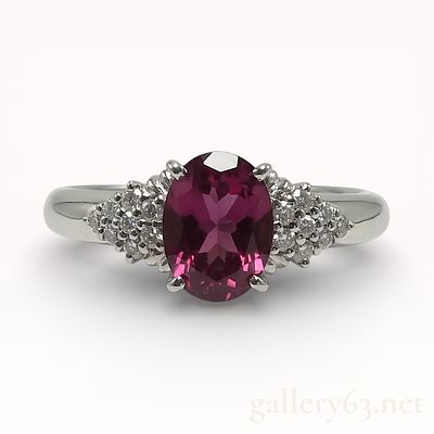 Platinum Ring With 1.43 Carat Garnet and Diamond Accents, Size 6. Platinum ring having an 