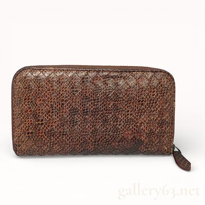 Bottega Veneta Intrecciato Python Leather Zip-Around Long Wallet. Authentic Bottega Veneta long 