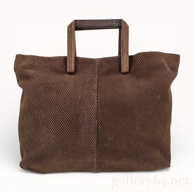 Vintage Loewe Brown Python Leather Handbag w/ Wooden Handles. Authentic rare and vintage Loewe 