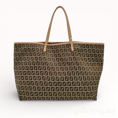 Fendi Zucchio Canvas & Leather Tote. Authentic Fendi Zucchino canvas tote bag with brown and 