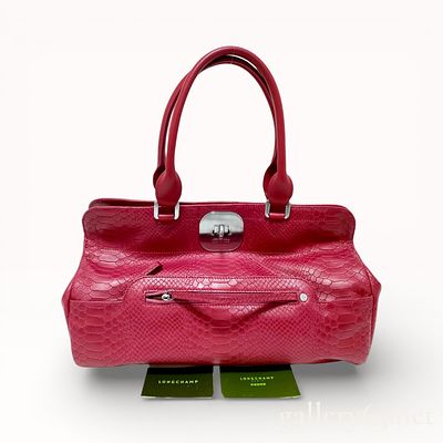 Longchamp Gatsby Handbag in Raspberry Python-Embossed Leather. Authentic Longchamp tote handbag 