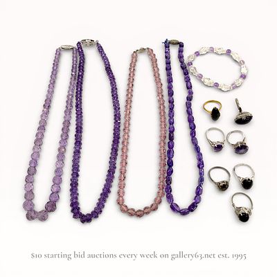 Estate Jewelry Lot: Sterling Silver Jewelry, Amethyst and Crystal Jewelry Collection with 
