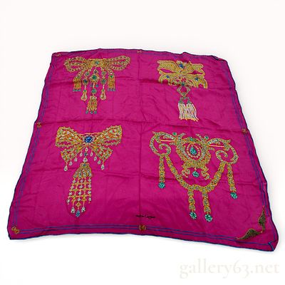 Cartier Silk Scarf with Jewel and Bow Motif Print 90cm. Authentic Cartier silk scarf having a 