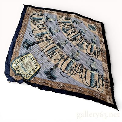 Herm&egrave;s Cliquetis Pleated Silk Scarf with Equestrian Hardware Motif. Authentic Herm&egrave;s 