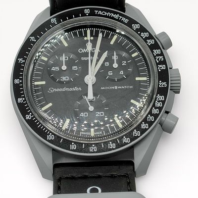 Brand New OMEGA x Swatch MoonSwatch Speedmaster Chronograph Watch with Black Dial and Fabric 