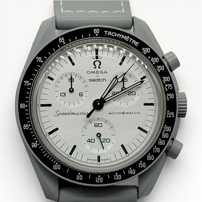 Brand New OMEGA x Swatch MoonSwatch Speedmaster Chronograph Watch with Light Dial and Fabric 