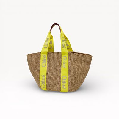 Chlo&eacute; Woody Basket Tote Bag with Logo Webbing Handles. Authentic Chlo&eacute; Woody Basket tote bag 