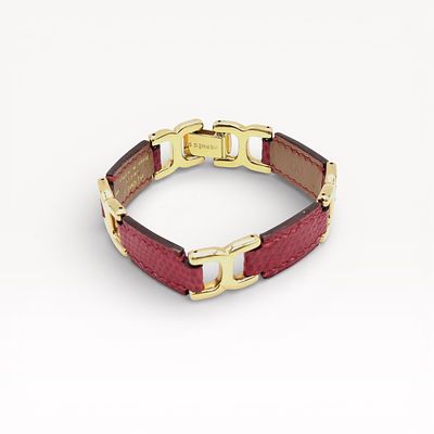 Rare Vintage Herm&egrave;s Place Beauvau Articulated Lizard Leather Bracelet in Red with Gold-Plated 