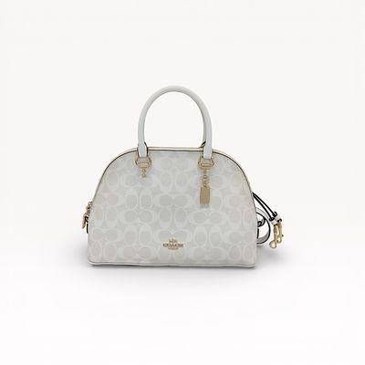 Coach Katy Satchel in Signature Canvas with Chalk and Glacier White Leather Trim 30cm. Authentic 