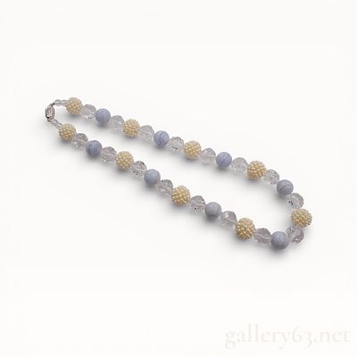 Pearl and Colored Stone Necklace. Authentic single strand of alternating beads, featuring clear 