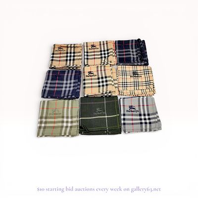 Burberry Nova Check Handkerchief Set – 9 Designer Pocket Squares Lot. Estate lot offered as 