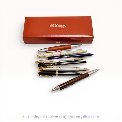 Grouping of Designer Pens, DuPont, Schaefer, and Parker, Set of 8, With Box. Authentic group of 
