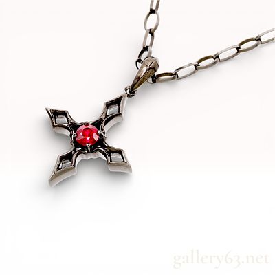 Vartix 10k White Gold .25ct Ruby Cross Pendant Necklace with box. Talk about ruby red. This is 