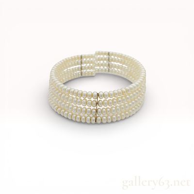 Multi-Row Semi-Round 4.4mm Cultured Pearl Bracelet. Strand bracelet featuring multiple rows of 
