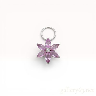 18k White Gold .60ct Pink Sapphire Floral Pendant Top with Diamond Accent. 18k White Gold 