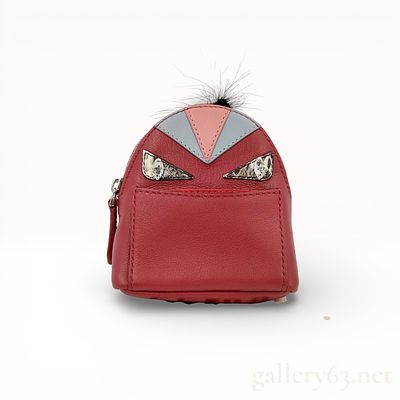 Fendi Bugs Eye Monster Leather Backpack Charm in Red, Dust Bag. Fendi backpack charm featuring a 
