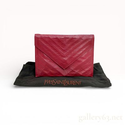 Vintage Yves Saint Laurent V-Stitch Red Leather Envelope Bag lwith Box. Vintage YSL envelope 