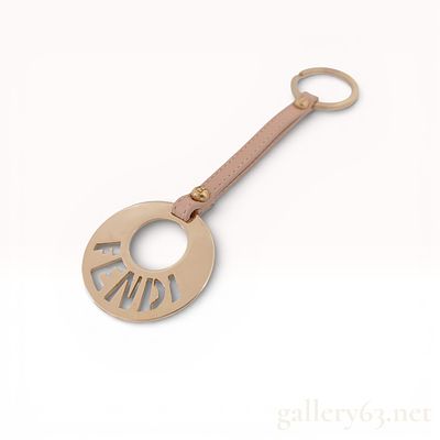 FENDI Circle Logo Keychain 17cm Gold tone & pastel pink very cute. Authentic Fendi gold-tone 
