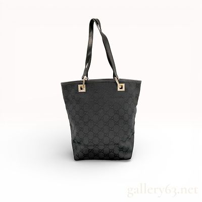 Gucci GG Black Canvas and Leather Tote Bag. Authentic Gucci GG Black Canvas and Leather Tote 