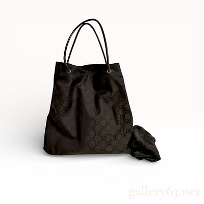 Gucci Black GG Nylon Tote with Leather Handles. Authentic Gucci Black GG Nylon Tote with Leather 