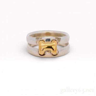 Hermes 18k & 925 Olympe Split Band Ring size 7. Hermes 18k &amp; 925 Sterling Olympe 'H motif' 