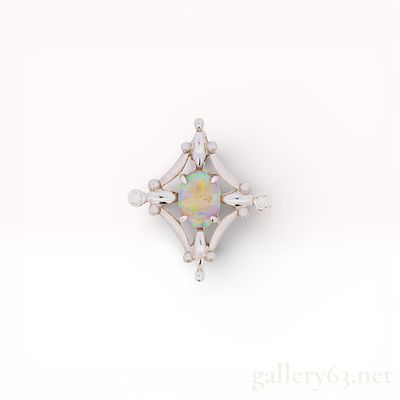 18K White Gold Celestial Opal & Diamond Pendant. 18k white gold, hallmarked 
Oval cabochon opal 