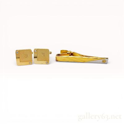 Dunhill Gold-Tone Tie Bar and Square Cufflinks Set with Logo and Diagonal Detail. Dunhill 