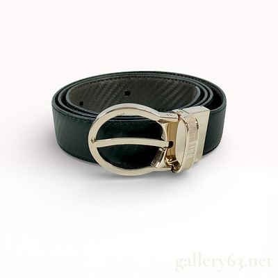 Dunhill Black Leather Reversible Belt with Gold-Tone Logo Buckle. Dunhill belt featuring a black 