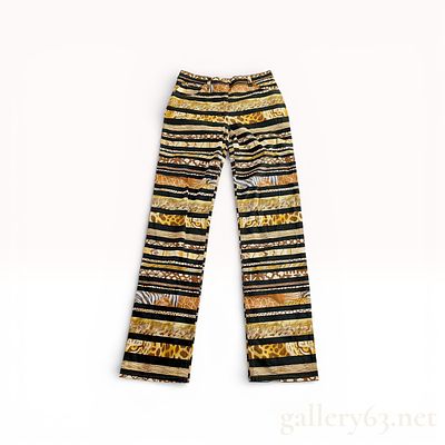 Salvatore Ferragamo Patterned Cotton Blend Slim Leg Pants Size 40 with Animal and Stripe Motif. \ 