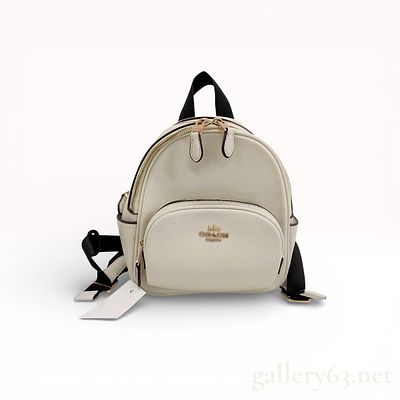 Coach White Pebbled Leather Backpack Rucksack with Front Zip Pocket and Gold Logo. Coach 