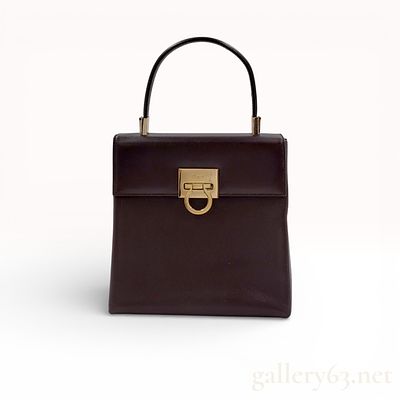Salvatore Ferragamo Gancini Brown Leather Top Handle Handbag. Authentic Salvatore Ferragamo top 