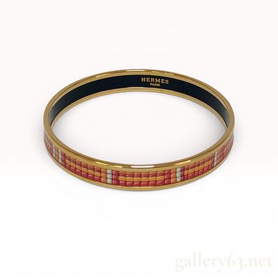 Gold-Plated Enamel Bangle Bracelet, Hermes Astrologie Nouvelle Pattern with Box. This narrow 