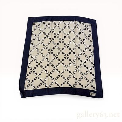 Celine Silk Square Scarf with Equestrian Horse-Bit Lattice Pattern. Celine Paris silk square 