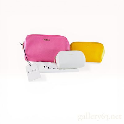 A Trio of Furla Camelia Saffiano Leather Cosmetic Pouches. Furla Camelia nesting cosmetic pouch 