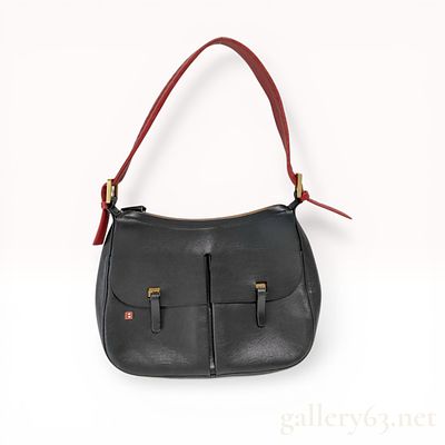 Bally Two-Tone Leather Shoulder Bag. Bally vintage-style shoulder bag featuring a black leather 