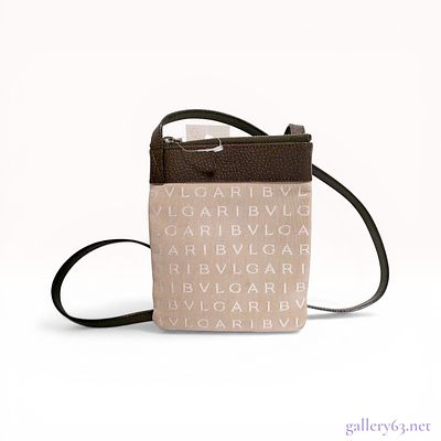 Bulgari Logomania Canvas and Grained Leather Crossbody Pouch. Bulgari Logomania crossbody pouch 