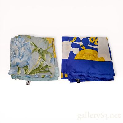 Two Designer Silk Scarves, Salvatore Ferragamo and Celine Paris. Two designer silk scarves by 