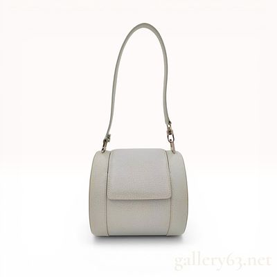 Bulgari Pebbled Leather Barrel Shoulder Bag. Bulgari barrel-style shoulder bag in light grey 