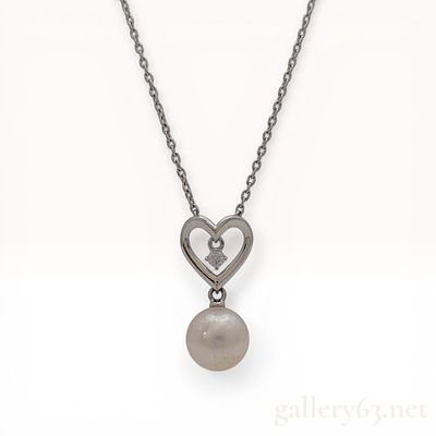 Mikimoto 18 Karat White Gold Pearl and Diamond Heart Pendant Necklace. Mikimoto pendant necklace 