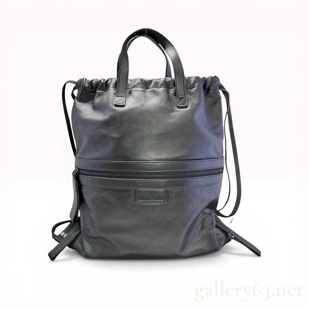 Bottega Veneta Black Leather Perforated Drawstring Backpack Tote. Bottega Veneta convertible 