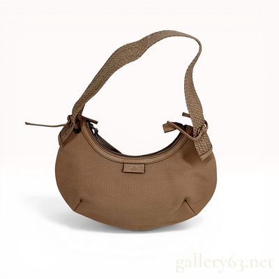 Gucci Tan Canvas Crescent Hobo Bag with Braided Strap. Gucci crescent-shaped hobo shoulder bag 