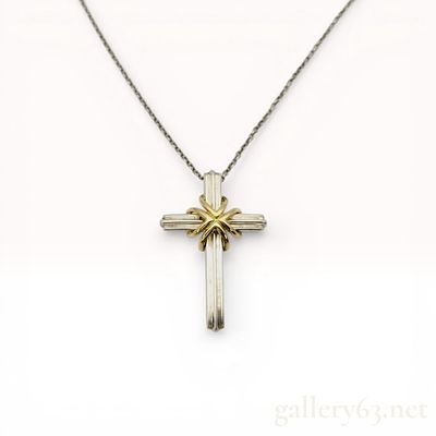 Tiffany & Co. Sterling Silver and 18K Yellow Gold Signature Cross Pendant Necklace. Tiffany 
